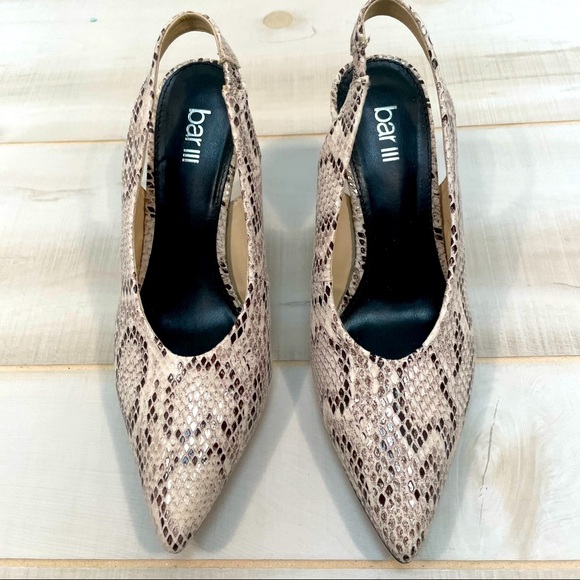 Bar III Snake Look Cream Black Sling-Back Heels Tanyaf Size 8 - Picture 2 of 8